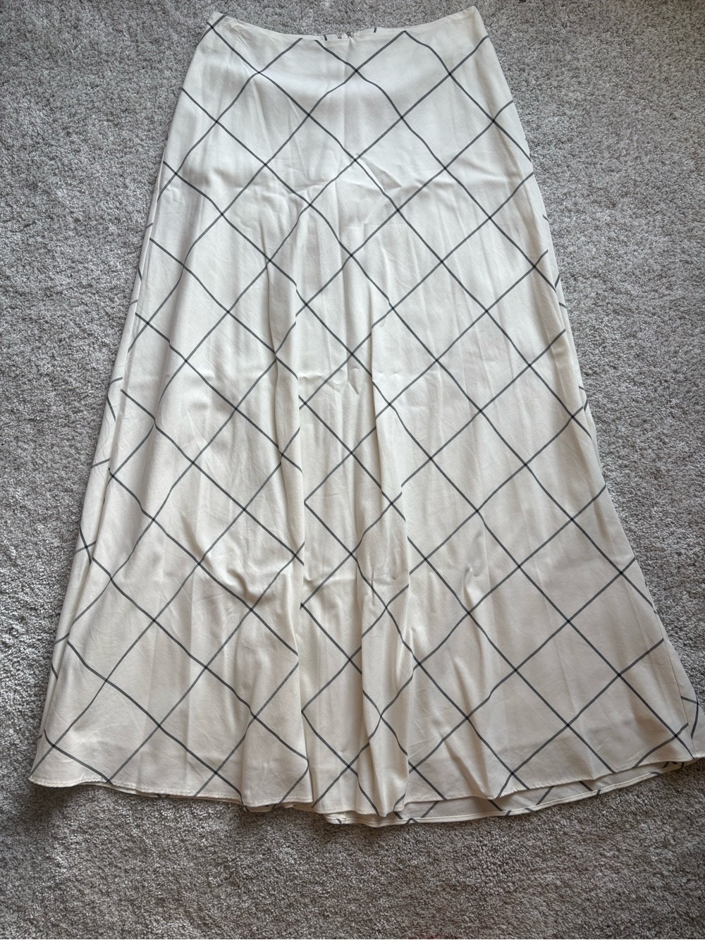 STAUD Cream Maxi Skirt with Black Grid